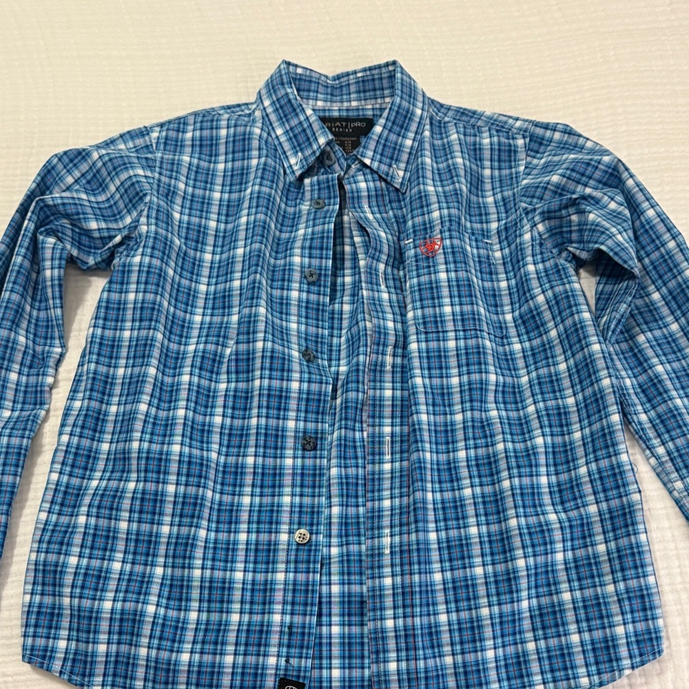 Boys Ariat Blue Button-down Shirt size S (8)